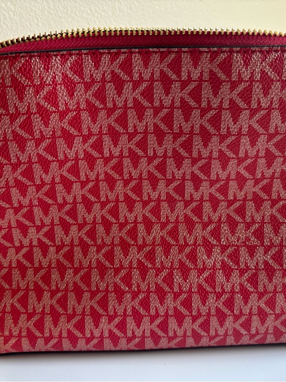 Michael Kors Red Signature Zip Cosmetic Pouch with Gold Hardware - Picture 3 of 3